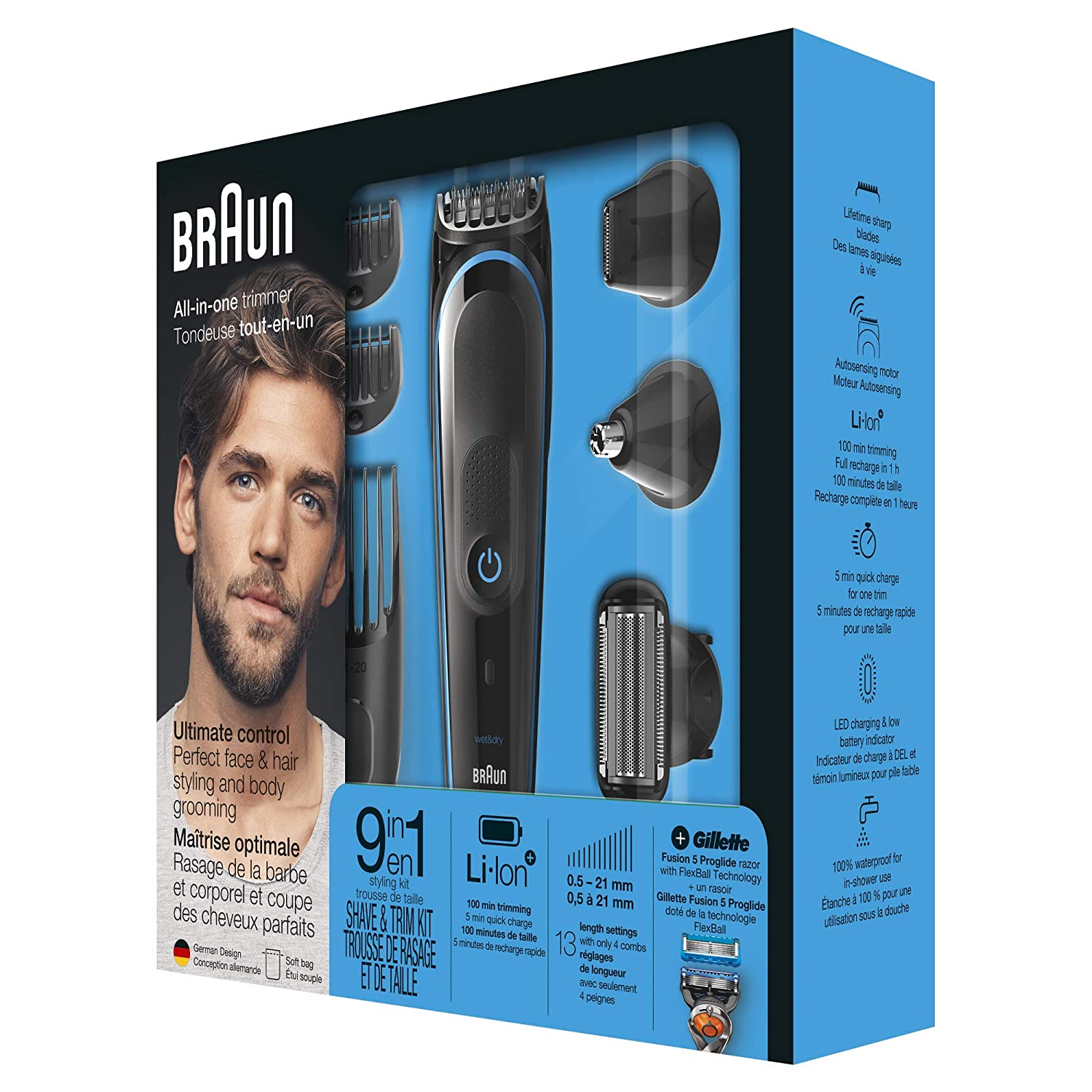 The Braun Multi grooming kit MGK5080 is the ultimate 9-in-1 head-to-toe trimmer